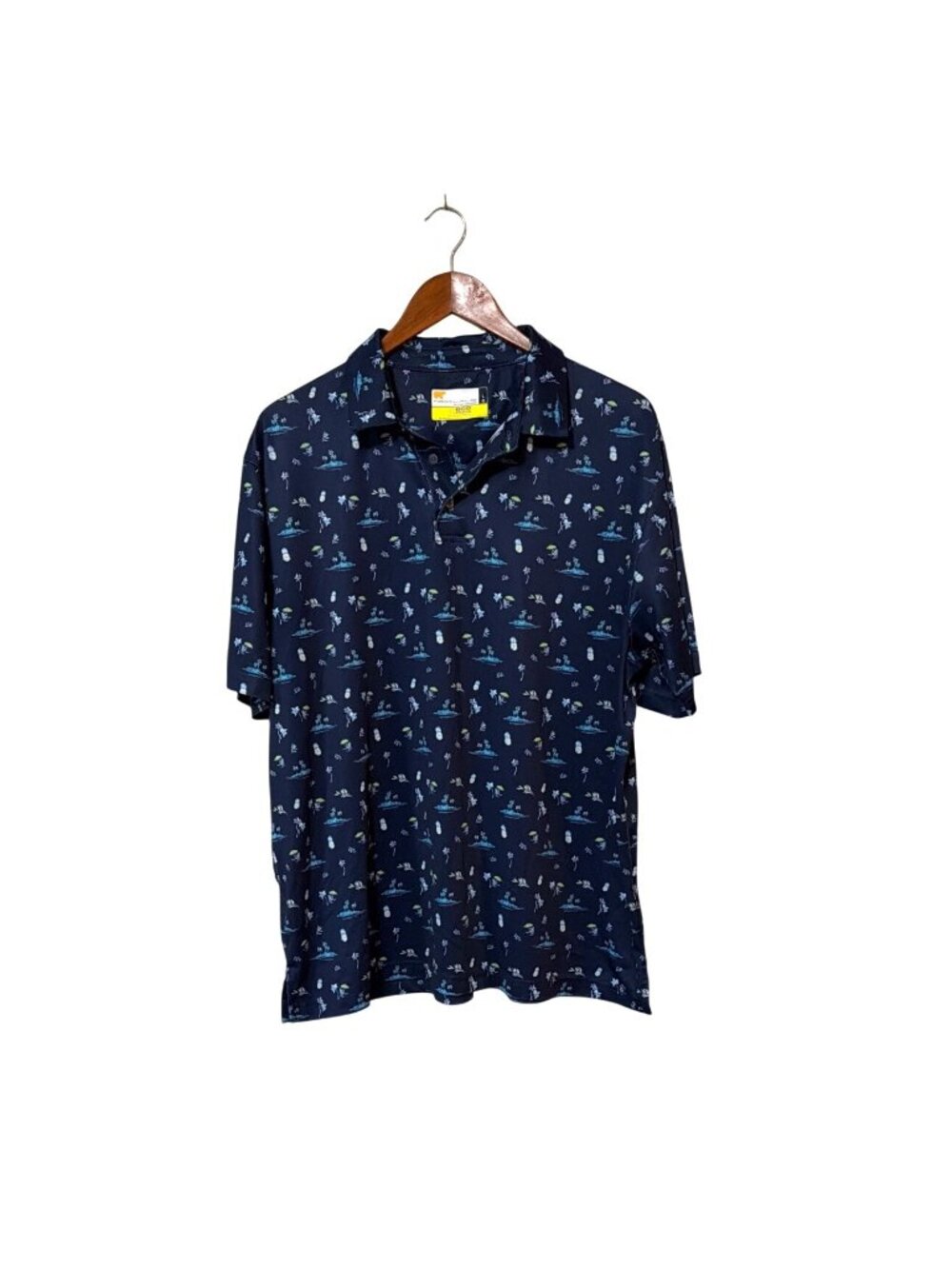 Nicklaus Mens Navy Blue Hawaiian Print Polo Shirt EcoChoice Recycled Materials L